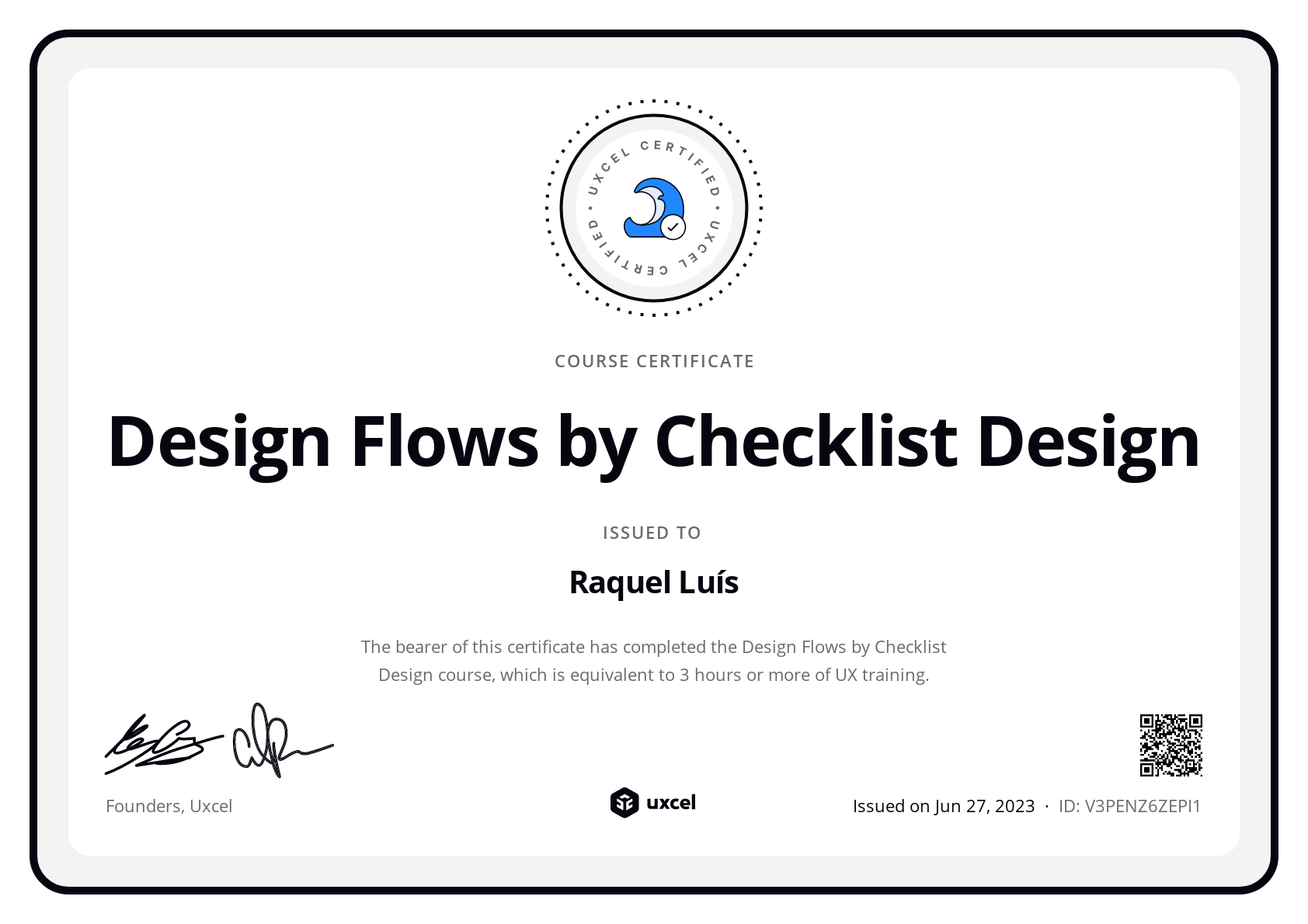 Raquel Luís's certificate